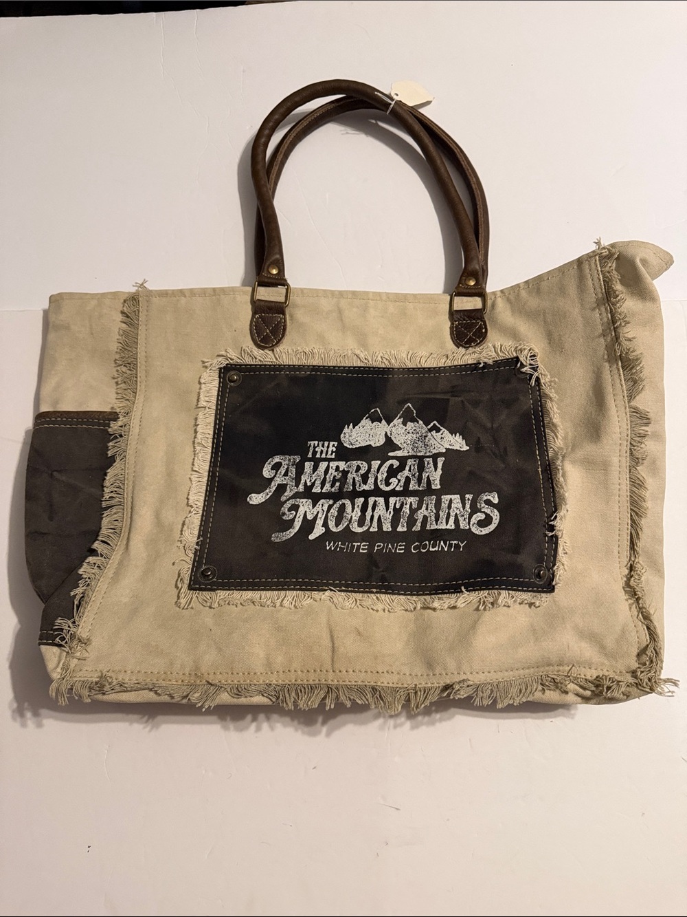 Myra Canvas Tote Bag - Beige with Brown Accents